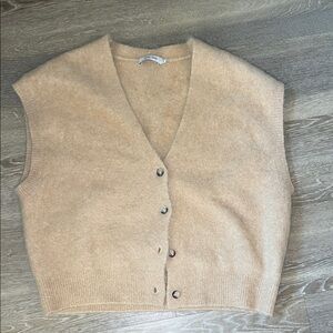 Knit-ted Constanze Elegant Camel Tan V-Neck Alpaca Sweater Vest